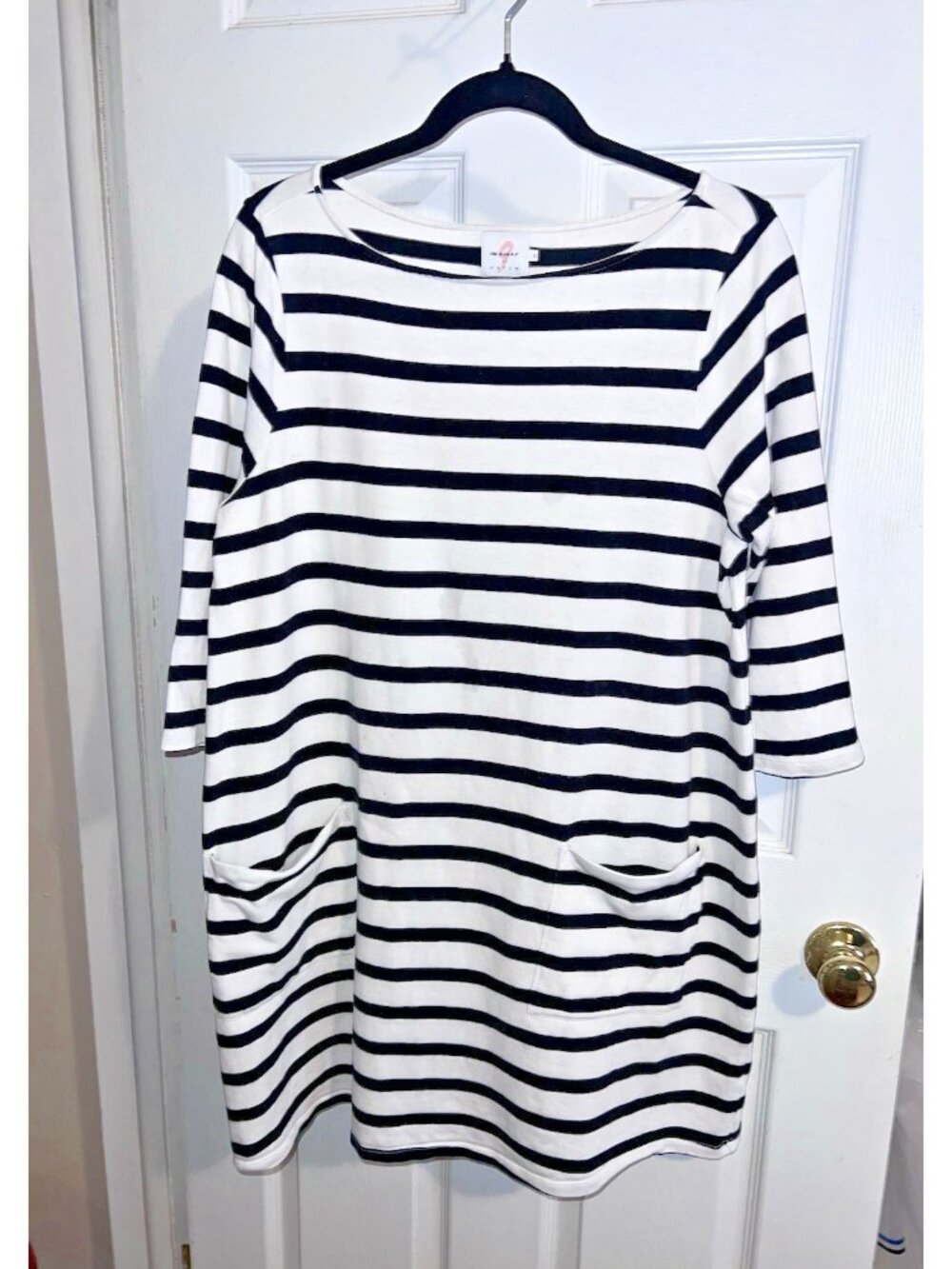 The Nines by Hatch Boat Neck Maternity Top Cotton Black White Stripe Size Medium